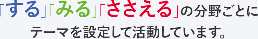 「する」「みる」「ささえる」の分野ごとにテーマを設定して活動しています。