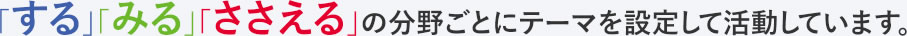 「する」「みる」「ささえる」の分野ごとにテーマを設定して活動しています。